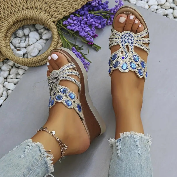 Sandalias de cuña brillantes para mujer