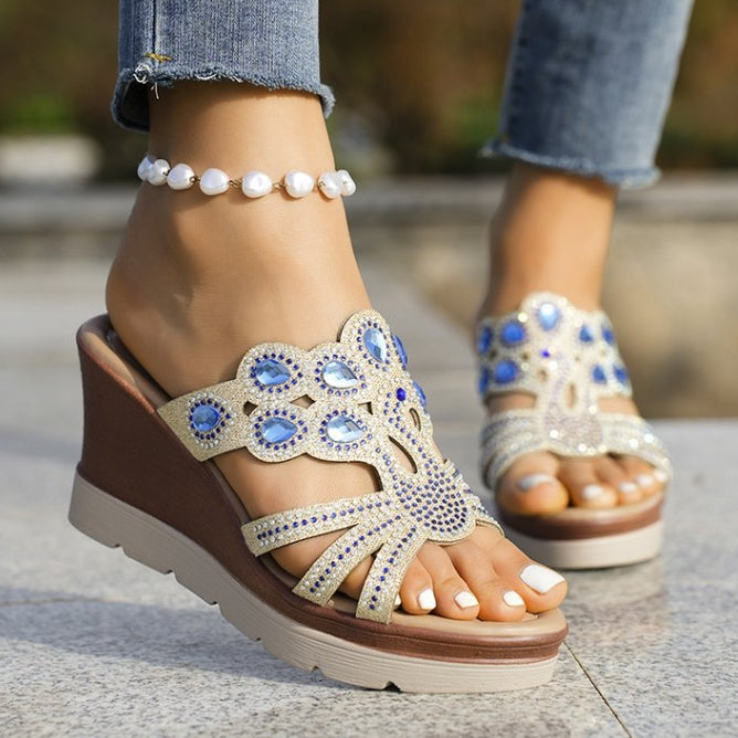 Sandalias de cuña brillantes para mujer