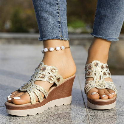 Sandalias de cuña brillantes para mujer