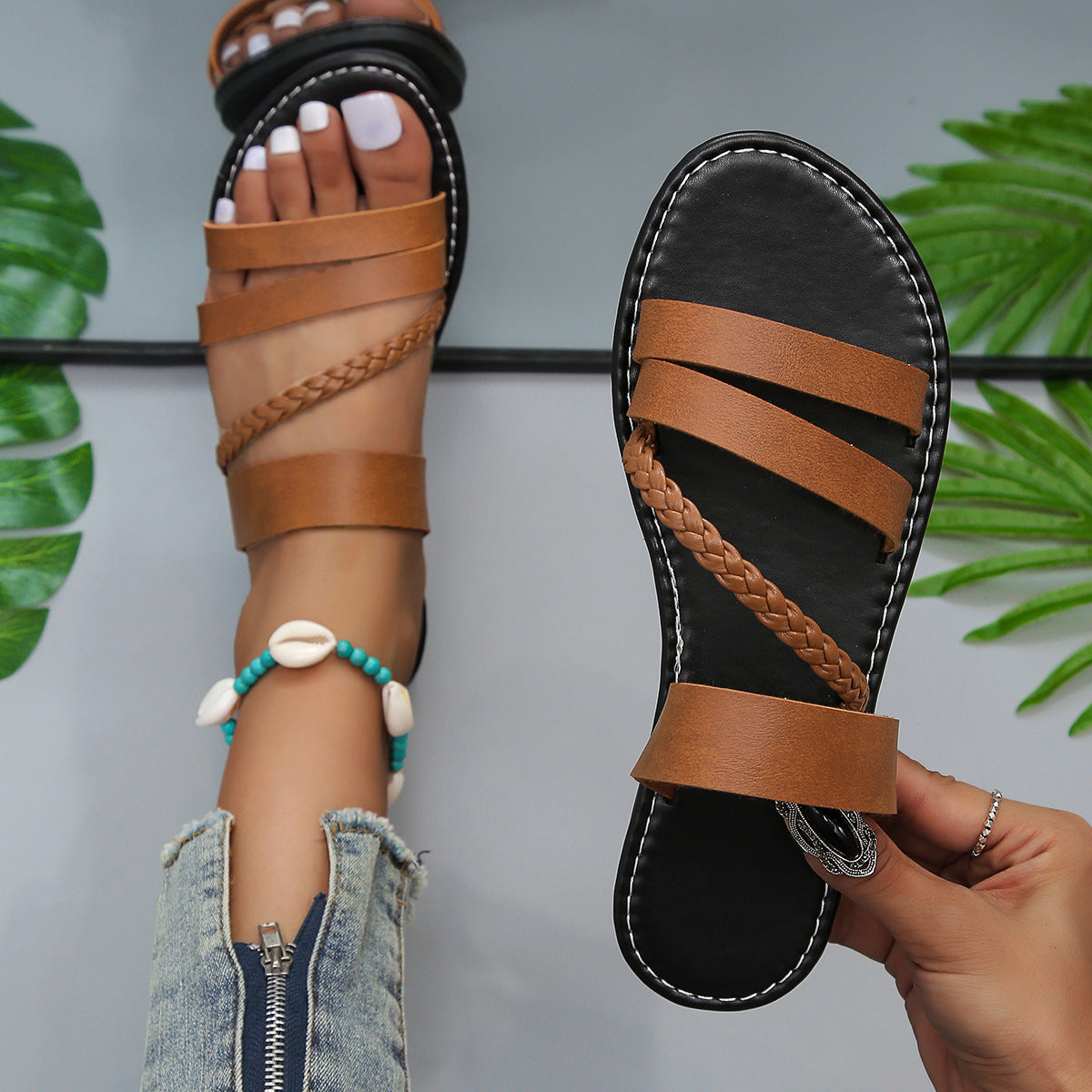 Sandalias de diapositivas para mujer trenzadas elegantes