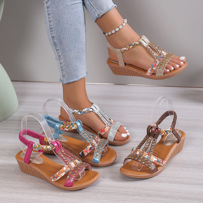 Sandalias con estampado de diamantes de imitación para mujer