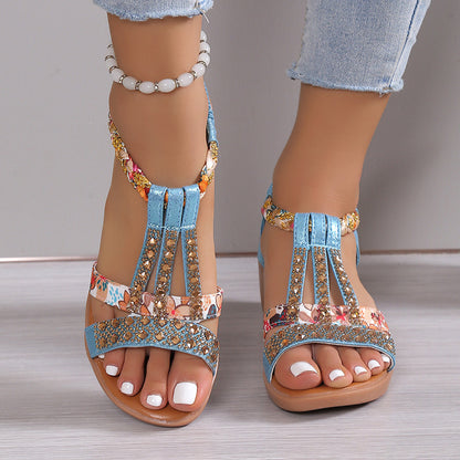 Sandalias con estampado de diamantes de imitación para mujer